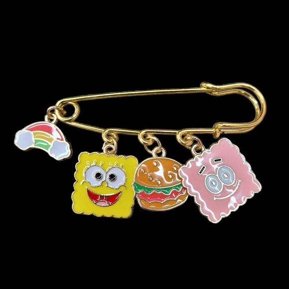 2/$20 Brand New Spongebob Gold Pin With Charms - Picture 1 of 4
